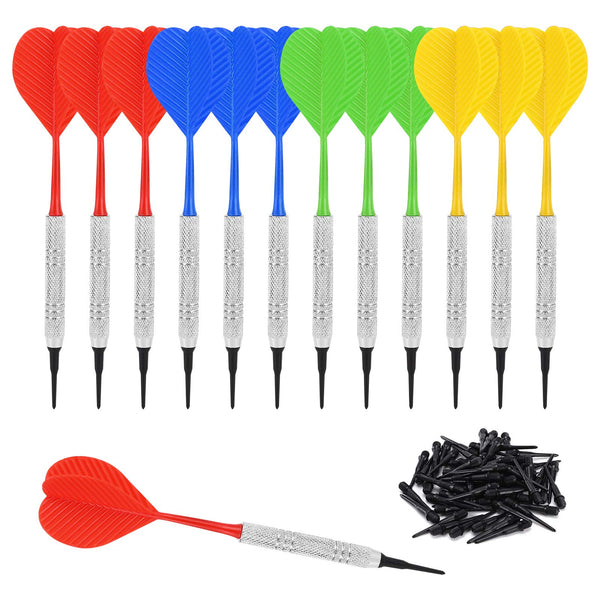 Accmor 12 Pcs Soft Tip Darts, Plastic Tip Darts Set, Attach Extra 100 Black 2BA Replacement Tips, Soft Tip Darts for Electronic/Plastic Dartboard