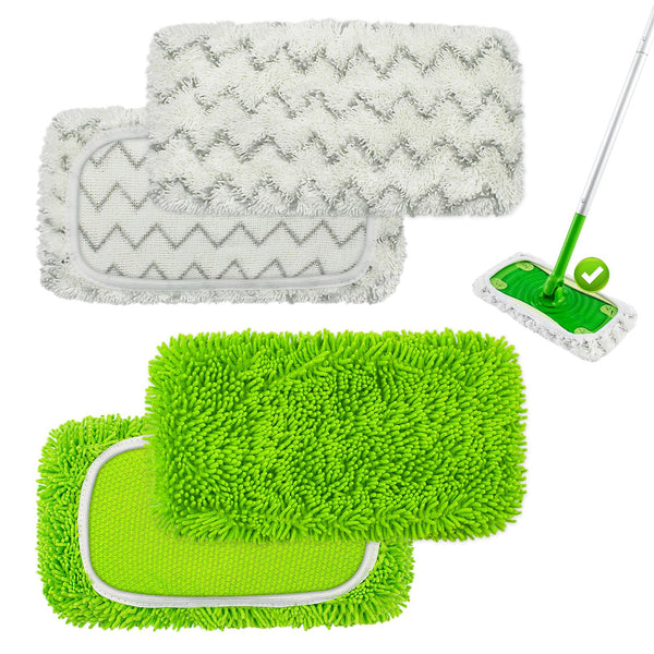 4 Pack Reusable Mop Pads Compatible with Swiffer Sweeper Mop,Wet Pads Refill & Dry Sweeping Cloths,Chenille & Microfiber Refill Pads for Wood