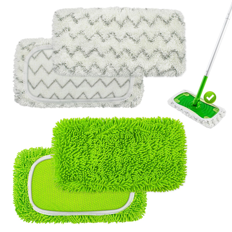 4 Pack Reusable Mop Pads Compatible with Swiffer Sweeper Mop,Wet Pads Refill & Dry Sweeping Cloths,Chenille & Microfiber Refill Pads for Wood