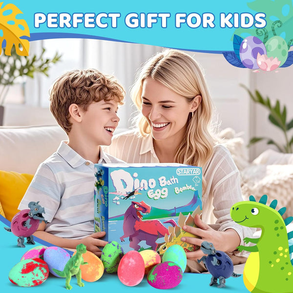 Bath Bombs for Kids with Surprise Toys inside - 16 Pack Organic Dinosaur Eggs Bath Bombs Gift Set, Dino Eggs, Dinosaur Toys for Kids 3 4 5 6 7 8 9
