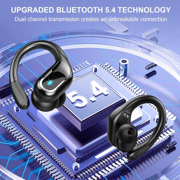 Wireless Earbud Bluetooth 5.4 Headphones 75Hrs Playtime, 2025 Bluetooth Earbuds Deep Bass Noise Cancelling Mic, over Ear Bud with Sport Earhooks,