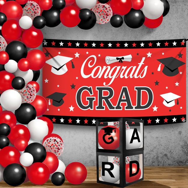 Katchon, Graduation Decorations Class of 2025 Red and Black - Huge, Pack of 76 | Congrats Grad Banner and Graduation Box
