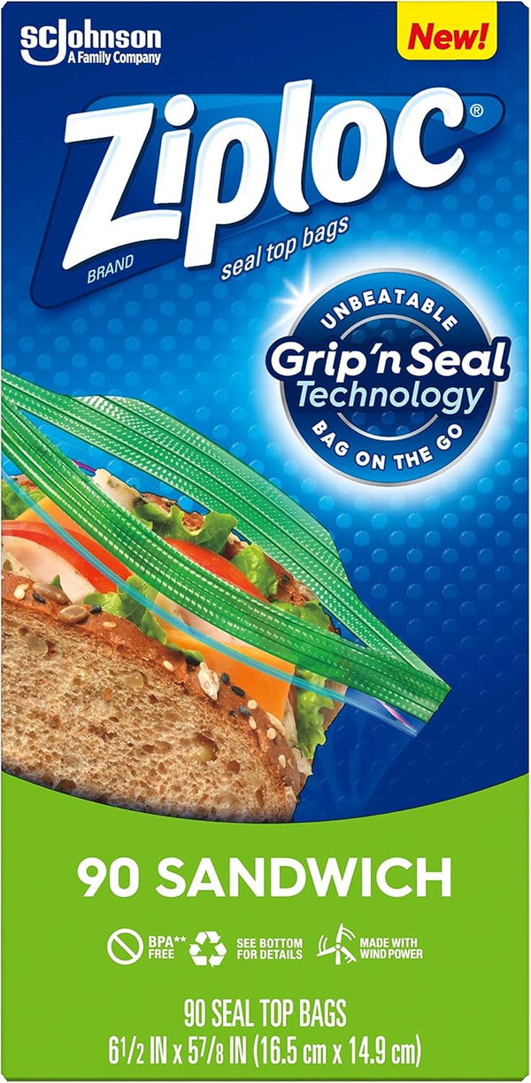 Ziploc Sandwich Bags with New Grip 'N Seal Technology, 90 Count