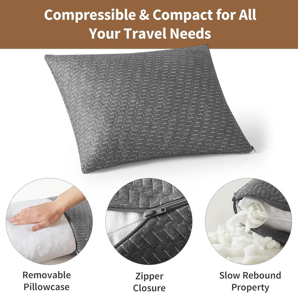 Small Shredded Memory Foam Pillow, Camping Pillow Travel Pillow - Compressible Medium Firm, Breathable Cover, Ideal Backpacking Hiking, Airplane