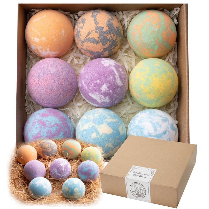 Bath Bomb for Women, 9Pcs Handmade Bubble Bathbombs with Natural Essential Oils, Coco Butters, Holiday Gift for Mother, Wife, Girlfriend, Floral