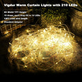 Vigdur Led Curtain String Lights, 8FT Window Fairy Lights for Bedroom with 210 Warm LEDs, Hanging Twinkle Indoor String Light for Party Wedding