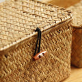 FEILANDUO Shelf Baskets with Lid Set of 3 Handwoven Seagrass Storage Box Wicker Basket Desktop Makeup Organizer Multipurpose Container (Original