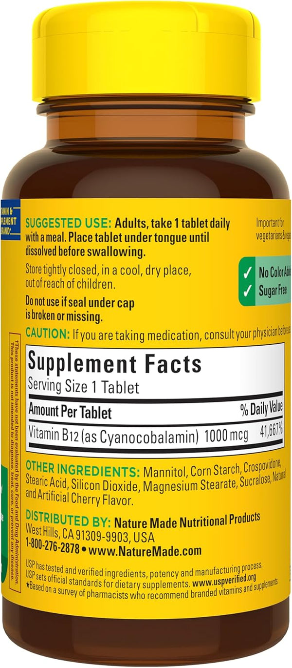 Nature Made Vitamin B12 1000 Mcg, Easy to Take Sublingual B12 for Energy Metabolism Support, 150 Sugar Free Fast Dissolve Tablets, 150 Day Supply