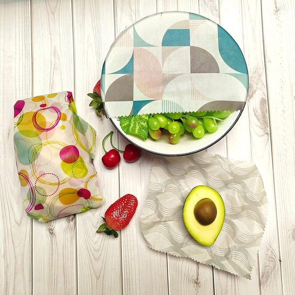 9Pcs Eco Friendly Reusable Sustainable Food Storage Beeswax Wraps, Bread Fruit Cheese Pack Lunch Containers, Kitchen Organizer for Food Storage,