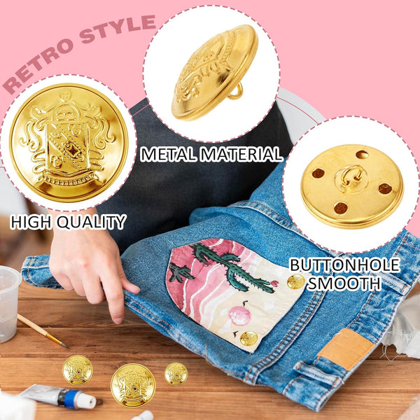 Ouligay 18Pcs Gold Brass Buttons for Blazer, Suit, Coat & DIY Crafts - 18Mm, 20Mm, 25Mm