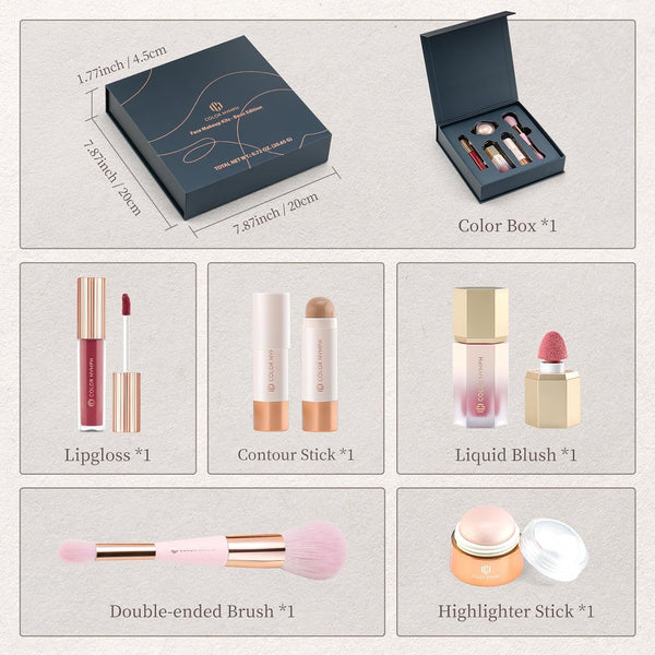 Color Nymph Face Makeup Kit, Make up Set for Teen Girls | Vegan & Cruelty Free | Includes Lipglosses Liquid Blush Highlighter Contour Stick &