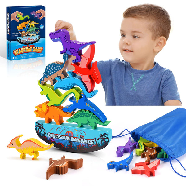 Dinosaur Toys for Kids 3-5: Wooden Stacking Montessori Toys for 3 4 5 6 7 8 Year Old Boys Girls Balance Competition Game for Family Birthday Gifts