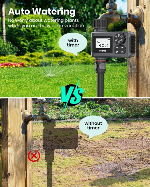 Outdoor Garden Hose Faucet Timers, Programmable Water Sprinkler Timer with Rain Delay/Manual/Automatic Drip Irrigation and Lawn Watering System