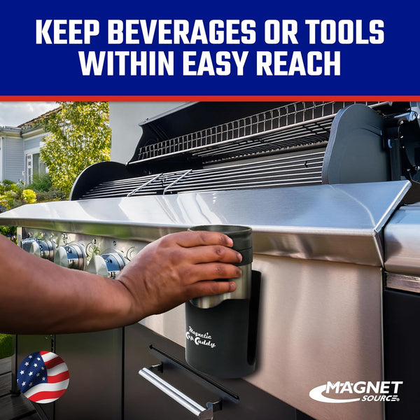 Master Magnetics Magnetic Cup Holder - Caddy for Bottles, Glasses, and Cans - Fits on Fridge, Lawnmower, Forklift, Cart, or Ladder - Heavy-Duty
