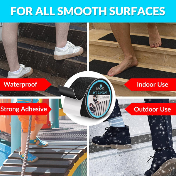 Lifegrip anti Slip Traction Tape, 4 Inch X 30 Foot - Best Grip, Friction, Abrasive Adhesive for Stairs, Tread Step, Indoor, Outdoor (4" X 30')