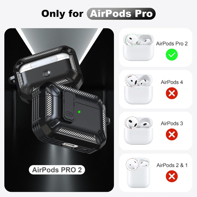 RFUNGUANGO for Airpods Pro 2Nd Gen Protective Case with Cleaning Kit, Military Hard Case with Lock for Airpod Gen 2 Char