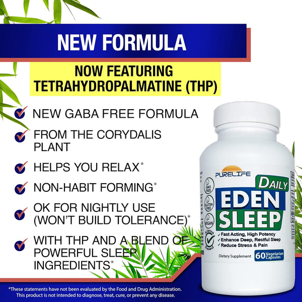 Eden Daily Sleep [New GABA Free Formula] â Fall Asleep Faster, Relax Your Muscles, Promote Deep and Restful Sleep (60 Vegan Capsules)