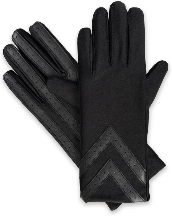 Isotoner Womens Spandex Touchscreen Cold Weather Gloves with Warm Fleece Lining and Chevron Details