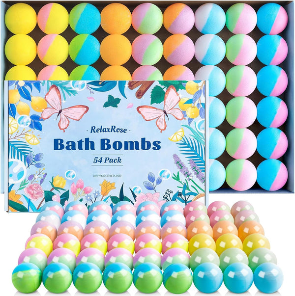 54 Pack Handmade Bath Bombs â 11 Vibrant Colors & 9 Unique Scents, Long-Lasting Fizzy Bubbles & Colorful Magic, 7-Minute Dissolve for Relaxation,