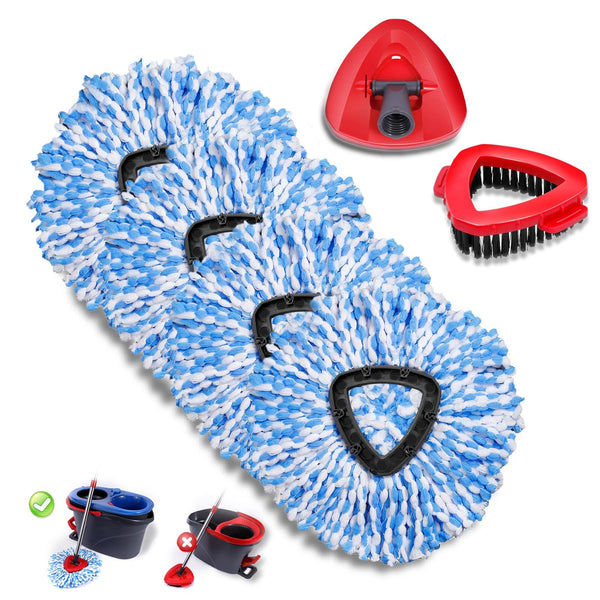4 Pcs Spin Mop Heads Replacements & 1 Base Set for Ocedar Rinseclean 2-Tank System,Machine Washable Chenille Mop Replacement,Easy Cleaning for