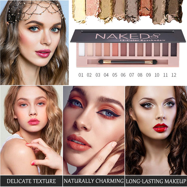 2 Pcs 12 Colors Eye Shadow Palette,Nude Matte Smokey Shimmer Glitter Eyeshadow Palette,Blendable Rich Colors,Waterproof 
