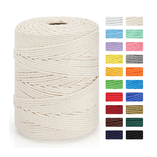 Macrame Cord 4Mm X 328Yd | 100% Natural Cotton Macrame Rope | 4 Strand Twisted Cotton Cord for DIY Crafts Knitting Plant