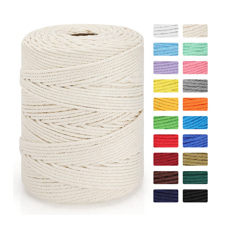 Macrame Cord 4Mm X 328Yd | 100% Natural Cotton Macrame Rope | 4 Strand Twisted Cotton Cord for DIY Crafts Knitting Plant Hangers Wedding Decor, Beige