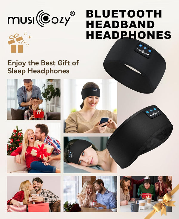 MUSICOZY Sleep Headphones Bluetooth 5.4 Headband, Sports Wireless Earphones Sweat Resistant Earbuds Sleeping Headphone with Ultra-Thin HD Stereo