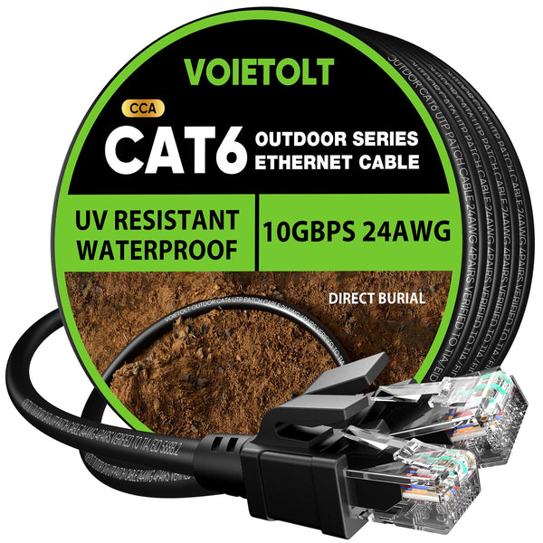 Cat 6 Outdoor Ethernet Cable 150 Ft, 24AWG 10Gbps Cat6 Cable Cord Waterproof Direct Burial LLDPE UV Jacket, Internet Network Cable with 40 Ties