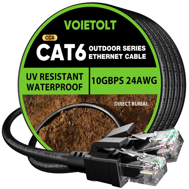 Cat 6 Outdoor Ethernet Cable 150 Ft, 24AWG 10Gbps Cat6 Cable Cord Waterproof Direct Burial LLDPE UV Jacket, Internet Net