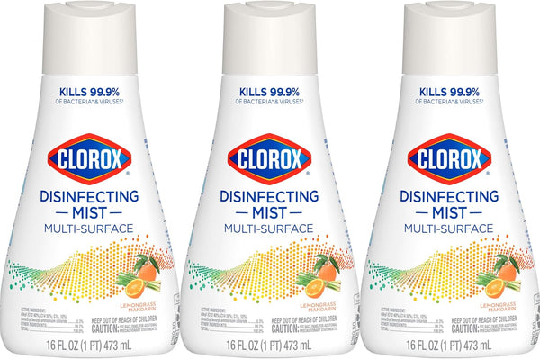 Clorox Disinfecting Mist, Lemongrass Mandarin, Household Essentials, 3 Refills, 16 Fl Oz Each