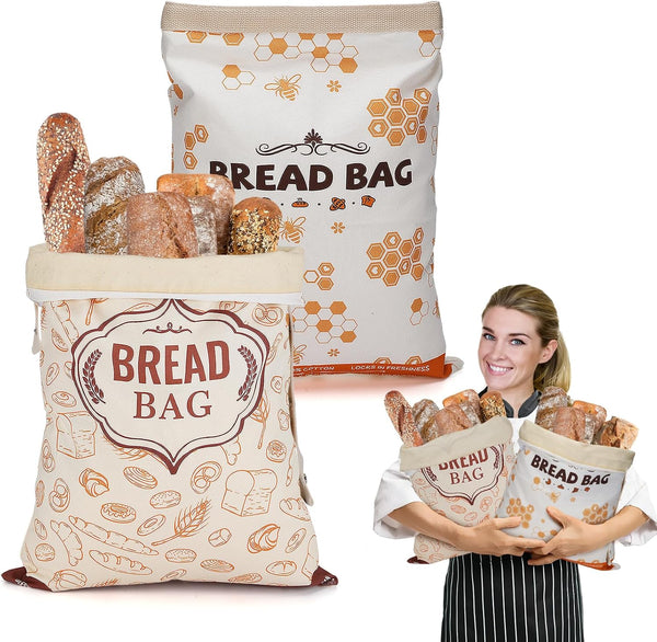 2Pcs Beeswax Bread Bags for Homemade Bread - Reusable Cotton Sourdough Breads Storage Bags, Large Beeswax Wraps Breads Storage to Keep Fresh,