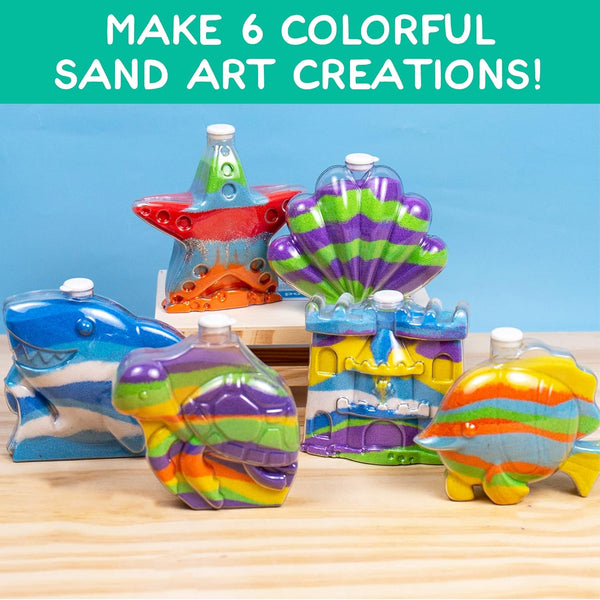 Made by Me Create Your Own Underwater Sand Art, Includes 6 Ocean-Themed Bottles, 8 Sand Colors, Glitter, & Funnel, Great Staycation or Group