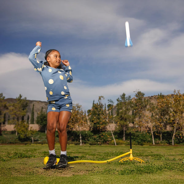 Stomp Rocket Jr Glow Rocket Launcher for Kids - 4 Glow-In-The-Dark Rockets - Outdoor Fun Toy Gift for Boys & Girls - STEM Soft Foam Blaster Set