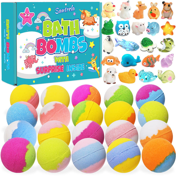 Bath Bombs for Kids with Surprise Inside, 20 Pack Kids Bath Bombs Gift Set with Toys for Girls Boys, Handmade Bubble Bath Fizzy Balls Kit for