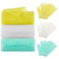 6 Pack African Net Sponge Exfoliating Glove Set, 3 Bath Sponge Body Scrubber Back Scrubber and 3 Pairs Exfoliating Gloves for Shower