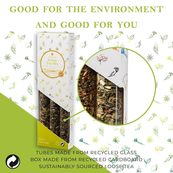 Gourmanity Japanese Loose Tea Sampler, 3 Flavors of Green Herbal Tea Mix with Floral & Fruity Notes, Great Gift for Any Tea Enthusiast, Product of