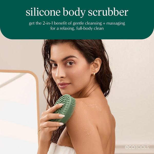 Ecotools Silicone Body Scrubber, for Gentle Cleansing & Exfoliating, 2-In-1 Silicone Scrubber & Body Massager, Hygienic & Durable Bath Accessory,