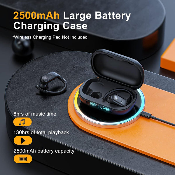 Wireless Earbuds Bluetooth Headphones 130Hrs Playtime with 2500Mah Wireless Charging Case LED Diaplay Hi-Fi Waterproof over Ear Earphones for
