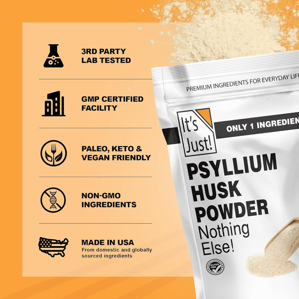 It'S Just! - Psyllium Husk Powder, Easy Mixing Dietary Fiber, Cleanse Your Digestive System, Finely Ground Powder, Ideal for Keto Baking, Non-Gmo