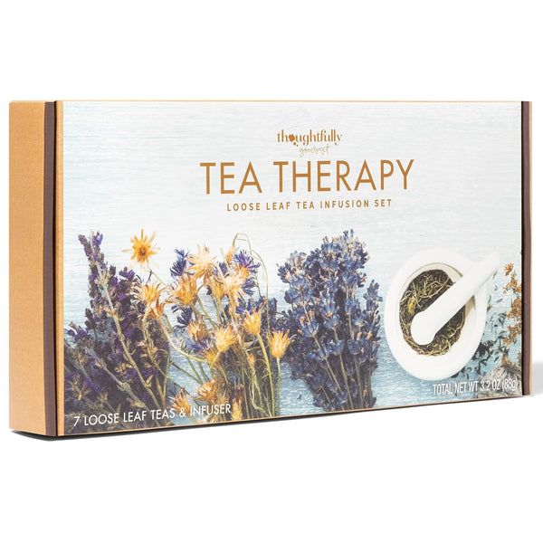Thoughtfully Gourmet, Tea Therapy Infusion Gift Set, 7 Unique Flavors and Reusable Copper Ball Infuser, Loose Leaf Tea Set Flavors Include