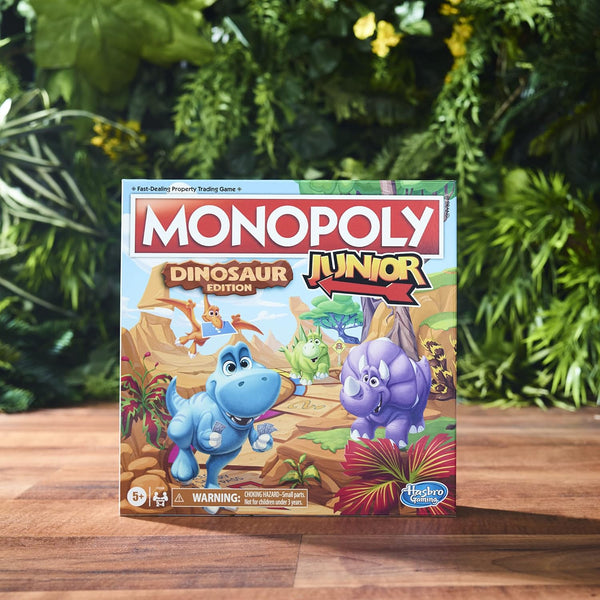 Hasbro Gaming Monopoly Junior Dinosaur Edition Game | Kids Board Games with Dino-Themed Toy Tokens | 2-4 Players for Boys & Girls | Ages 5+
