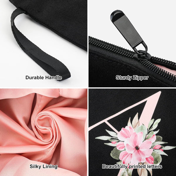 Vavabox A-Z Personalized Makeup Bag, Birthday Gifts for Women Mom, Gifts for Best Friend, Bride Bridesmaid Cosmetic Bag (L, Black)