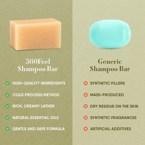 360Feel Original Shampoo Bar - Nourishing and Moisturizing Anti-Dandruff Natural Shampoo Bar - Handmade with Essential Oils - Travel Friendly and