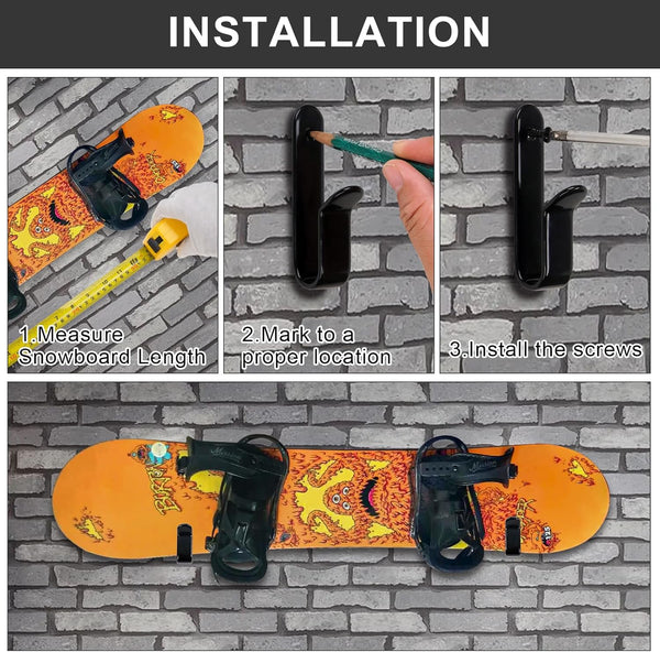 Snowboard Wall Mount Clips, Horizontal Skateboard Wall Mount?Snowboard Display Stand for Room, Garage