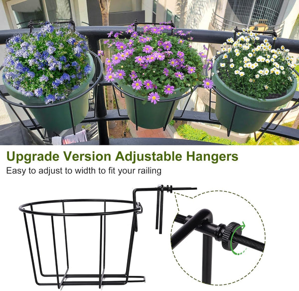 TQVAI 10 Inch Railing Planter - Fit for 1.5 to 3.5 Inches Railing - Adjustable Hanging Planters Outdoor Balcony Deck Flower Pot Holder Metal
