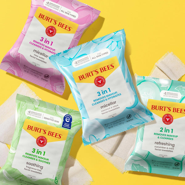 Burt'S Bees Rose Water Face Wipes, for All Skin Types, Hydrating Micellar Makeup Remover & Facial Cleansing Towelettes, 30 Ct (3-Pack)