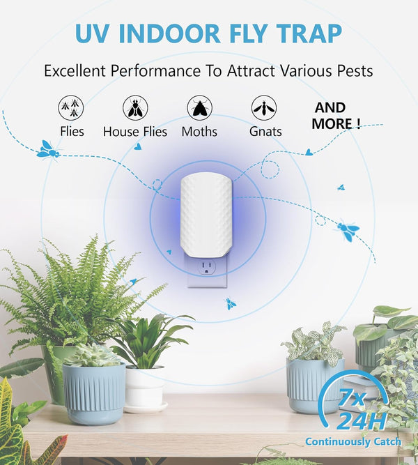 Flying Insect Trap for Indoors, Bug Killer Light Trap for Fruit Flies, Gnats, Moths, and Houseflies, 1 Device + 4 Refills, Best Fly Traps for