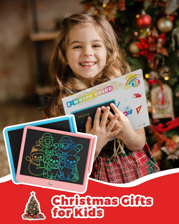 KOKODI 12 Inch LCD Writing Tablet with Anti-Lost Stylus, Erasable Doodle Board Colorful Toddler Drawing Pad, Car Travel School Games Toys for 3 4