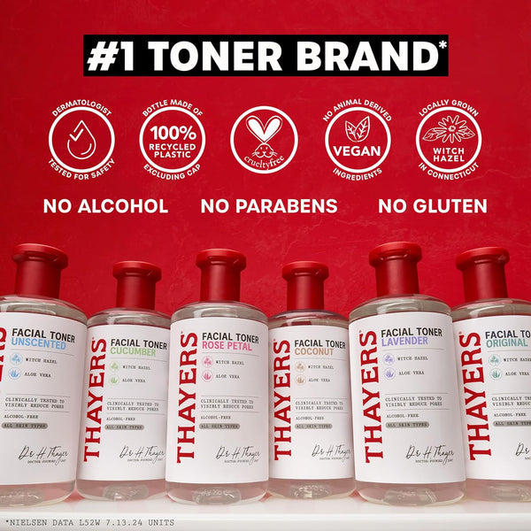 THAYERS Alcohol-Free Rose Petal Witch Hazel Facial Toner for Glowing Skin, Soothing, Hydrating, Refreshing Toner for All Skin Types, 12Oz